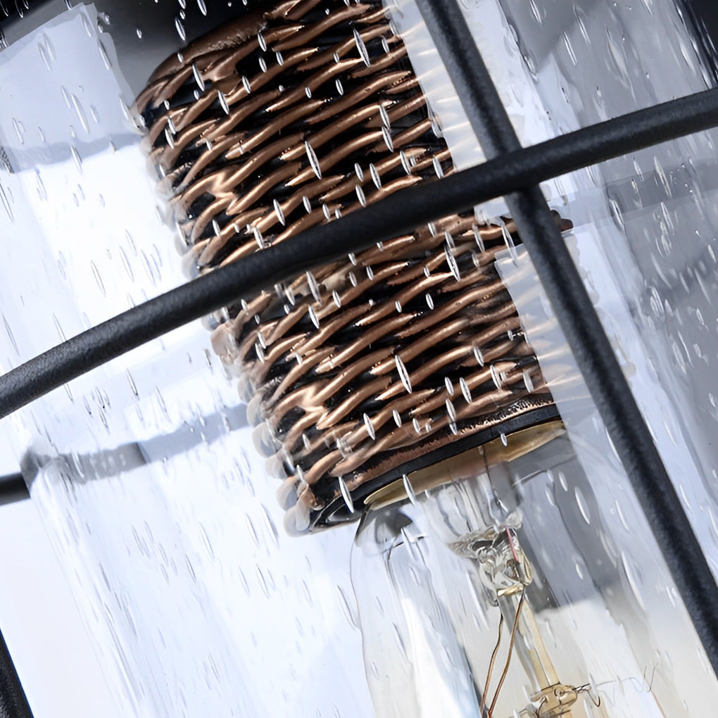 Waterproof Iron Glass Lantern Black Retro Rustic Exterior Wall Lights - Lumpaz