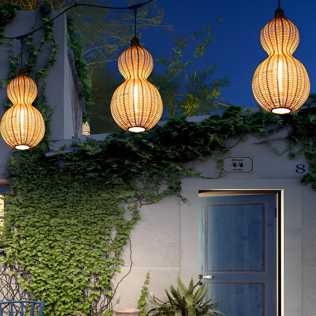 Rattan Gourd Waterproof Retro Outdoor Chandelier Porch Lights Wall Lamp - Lumpaz