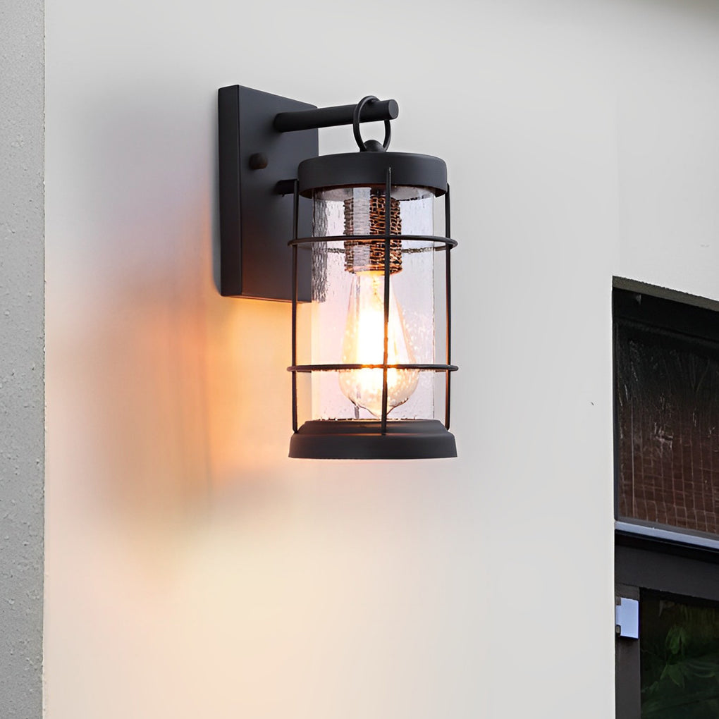 Waterproof Iron Glass Lantern Black Retro Rustic Exterior Wall Lights - Lumpaz
