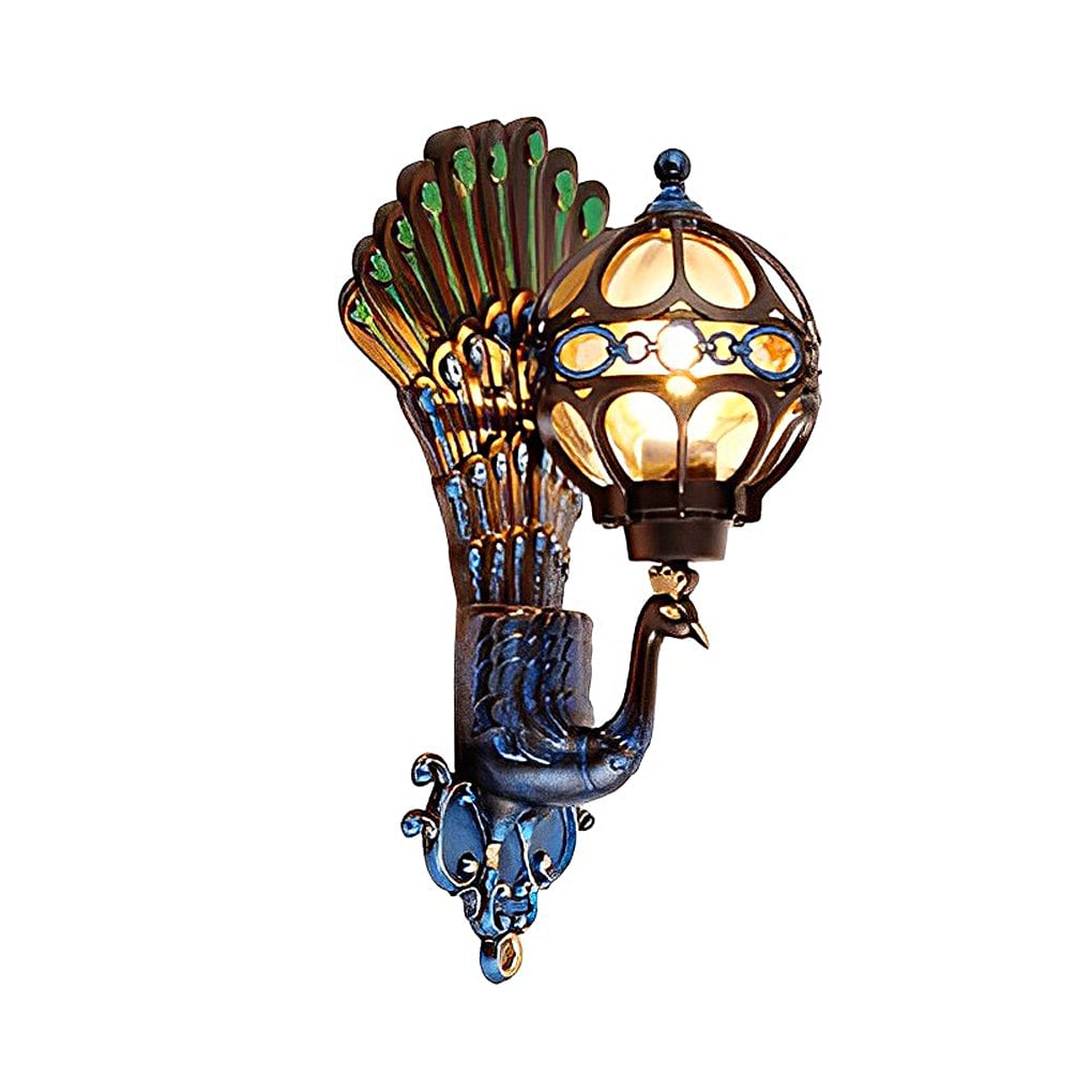 Waterproof Retro Peacocks Aluminum European Style Outdoor Wall Light - Lumpaz