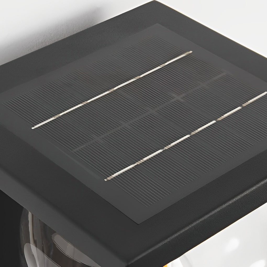 Outdoor Waterproof LED Glass Black Modern Solar Wall Lights with Remote - Lumpaz