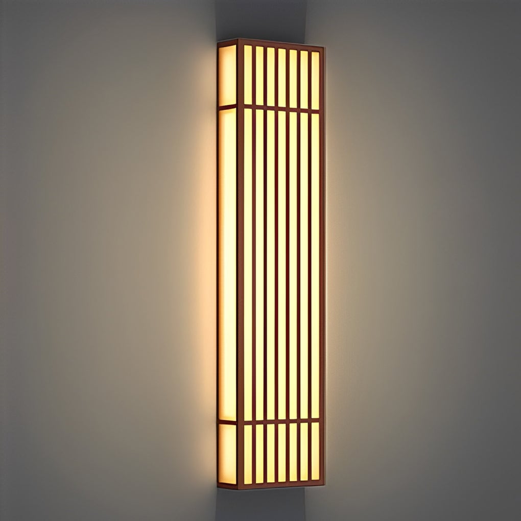 Retro Vertical Stripe Grid LED Waterproof Brown Outdoor Wall Lamp - Lumpaz