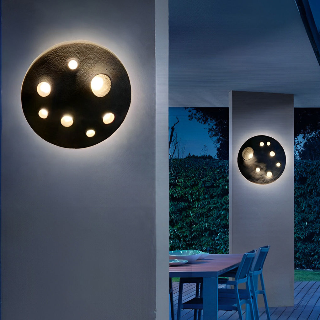 Round Creative Cement Lunar Crater Waterproof LED Outdoor Wall Lamp - Lumpaz