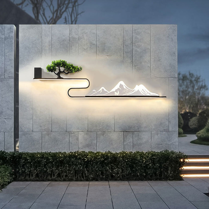 Mountain Scenery Waterproof LED Modern Outdoor Wall Lights with External Battery - Lumpaz