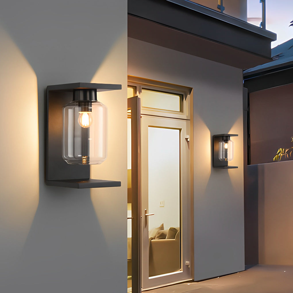 Outdoor Waterproof LED Glass Black Modern Solar Wall Lights with Remote - Lumpaz