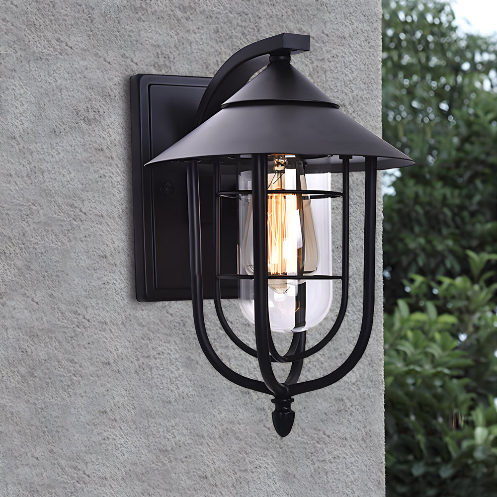 Waterproof Retro Iron Glass Motion Sensor Black Modern Outdoor Wall Lights - Lumpaz