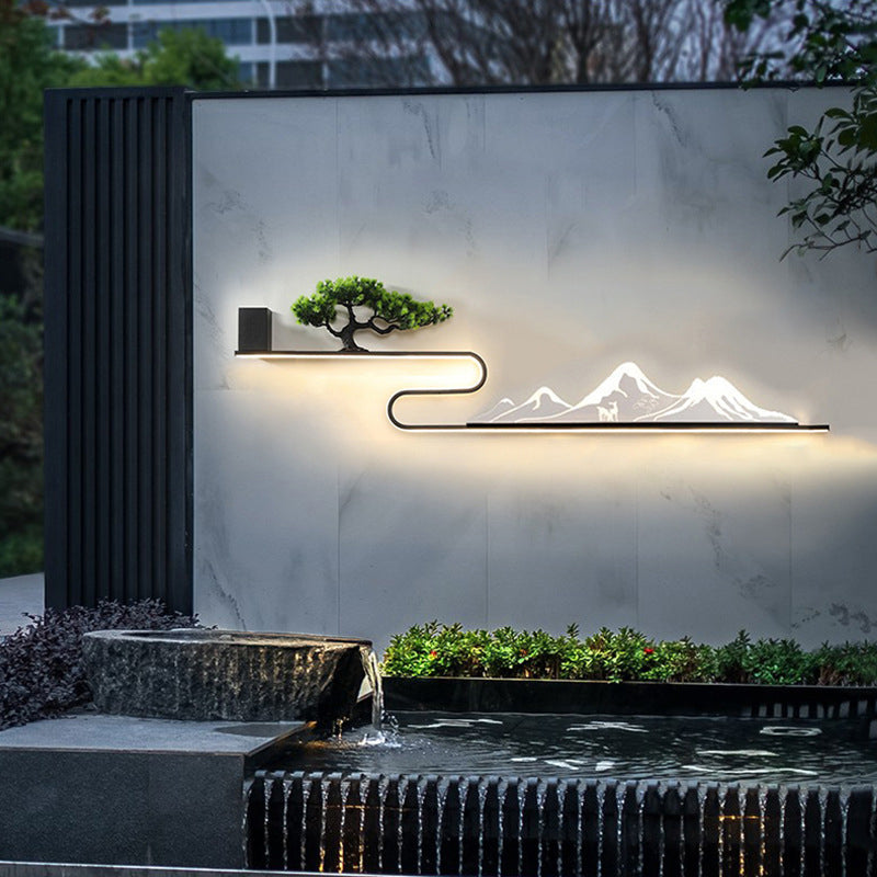 Mountain Scenery Waterproof LED Modern Outdoor Wall Lights with External Battery - Lumpaz