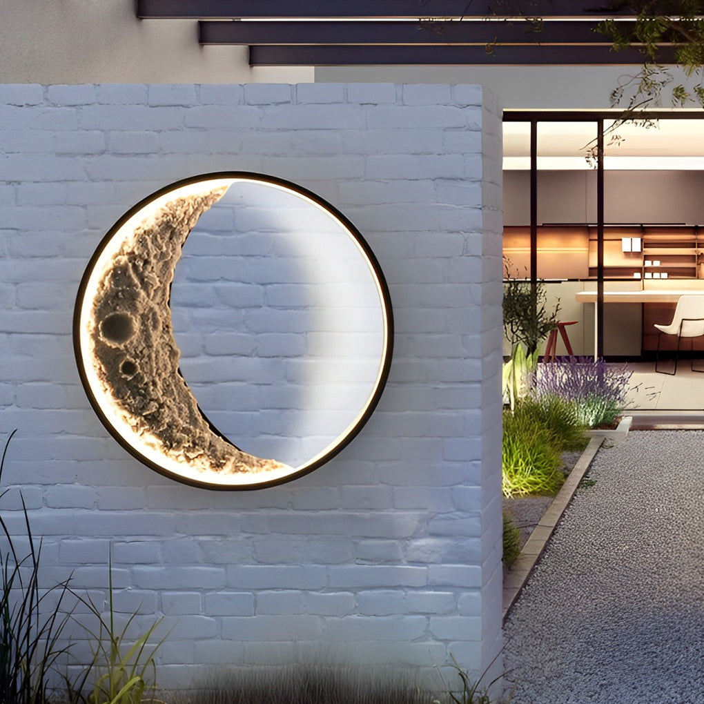 Round Creative Moon Resin Lunar Texture Waterproof Outdoor Wall Lights - Lumpaz