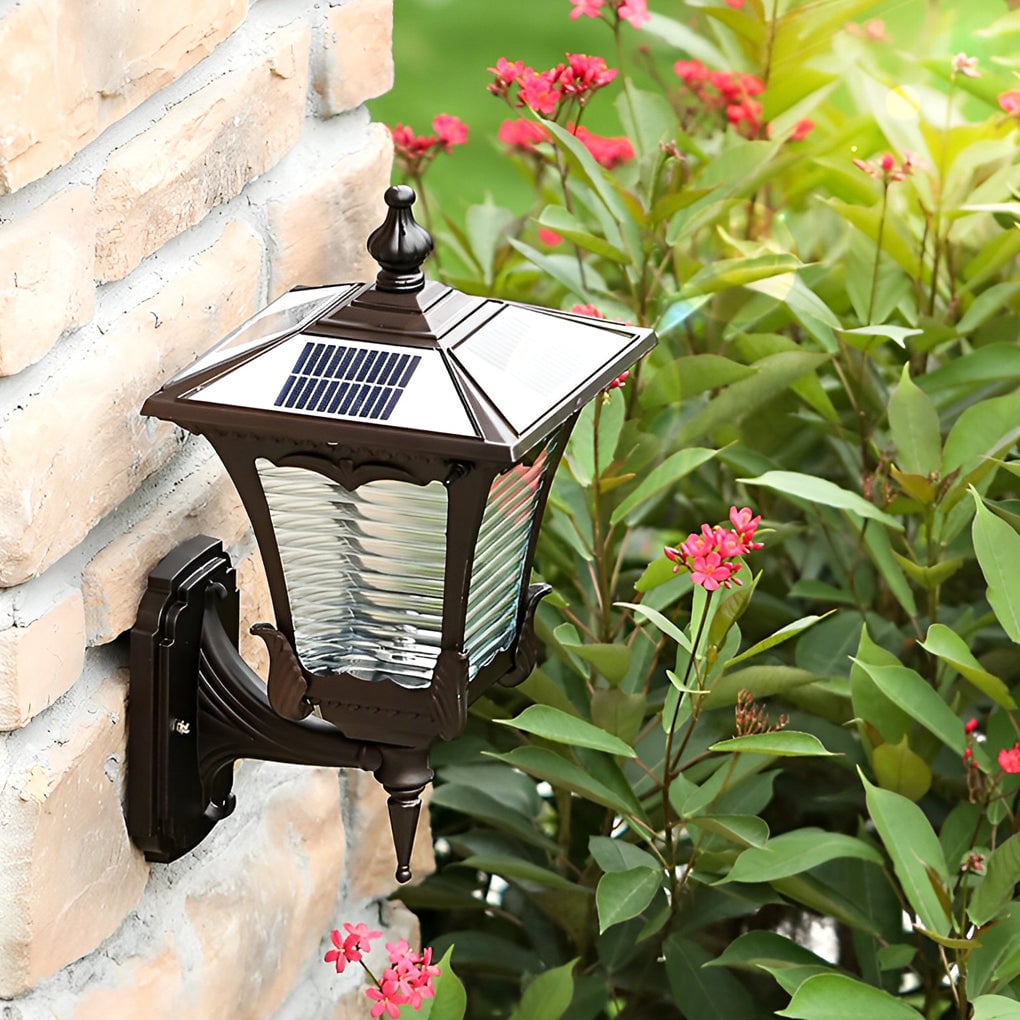 Vintage Striped Glass LED Waterproof Black Retro Solar Wall Lights - Lumpaz