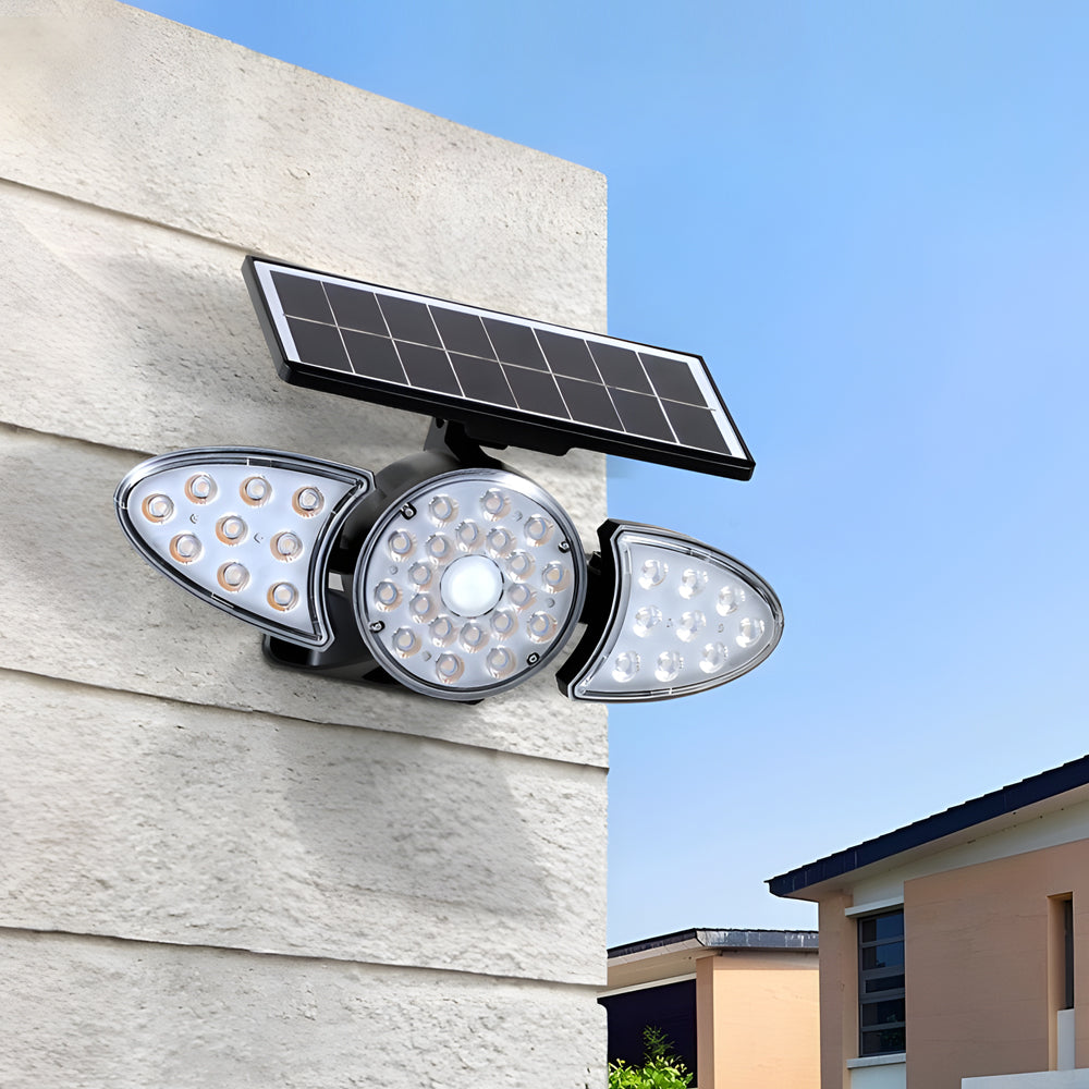 Solar Motion Security Light 3-Head Outdoor LED Wall Fixture with Motion Sensor - Lumpaz