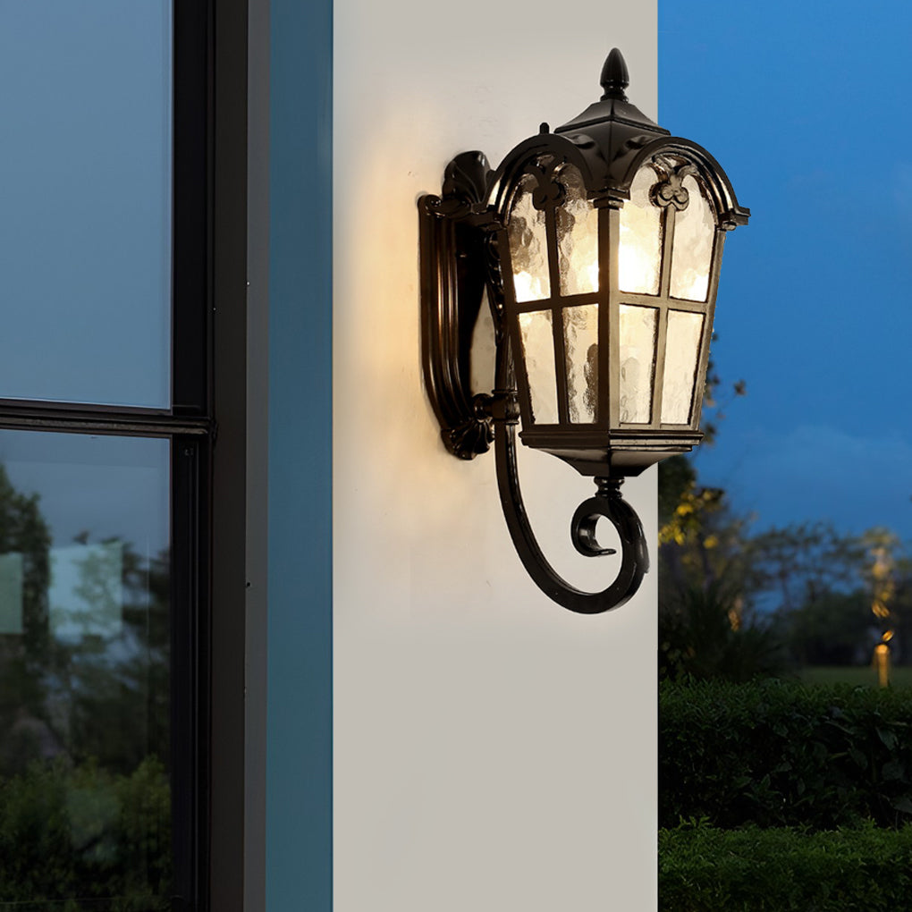 Waterproof Vintage Lantern Shaped Black Retro Outdoor Plug in Wall Lamp - Lumpaz
