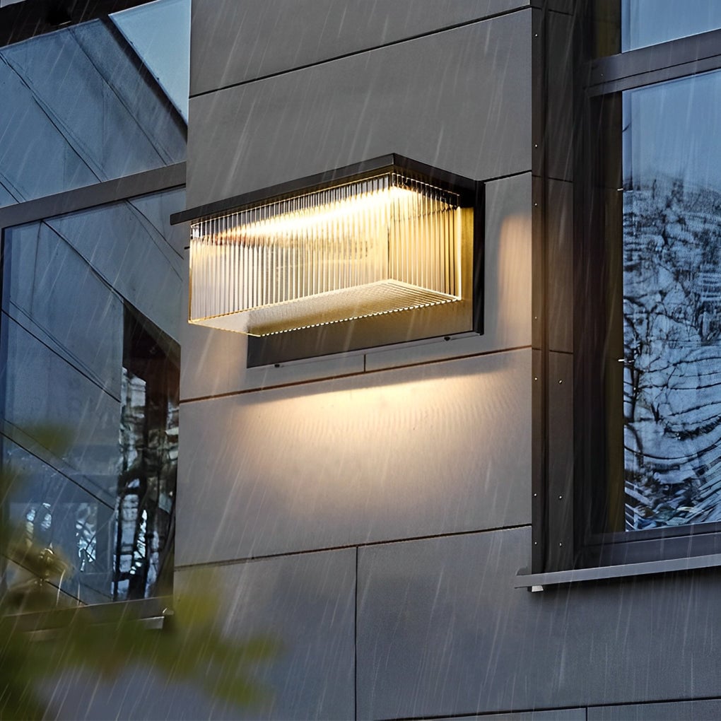 Rectangular Striped Acrylic Shade Waterproof Black Modern Solar Wall Lights - Lumpaz