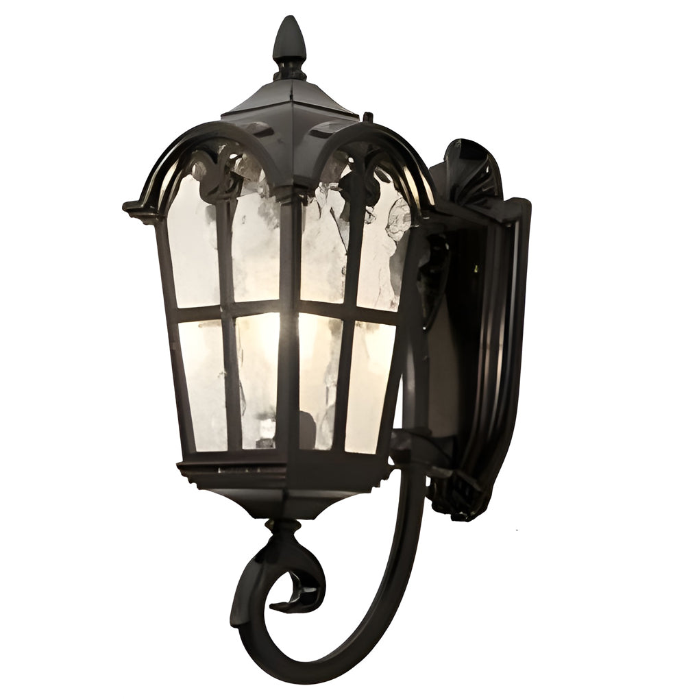 Waterproof Vintage Lantern Shaped Black Retro Outdoor Plug in Wall Lamp - Lumpaz