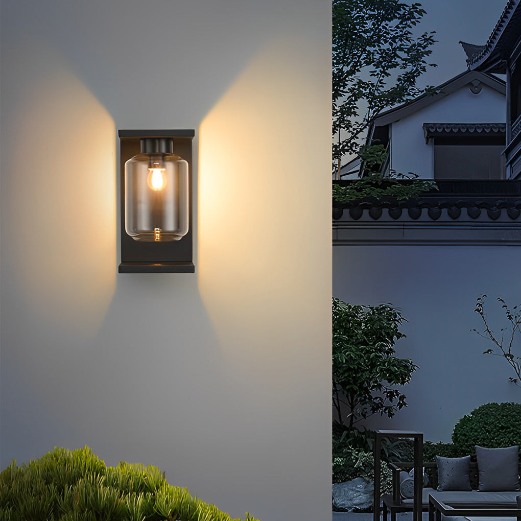 Outdoor Waterproof LED Glass Black Modern Solar Wall Lights with Remote - Lumpaz