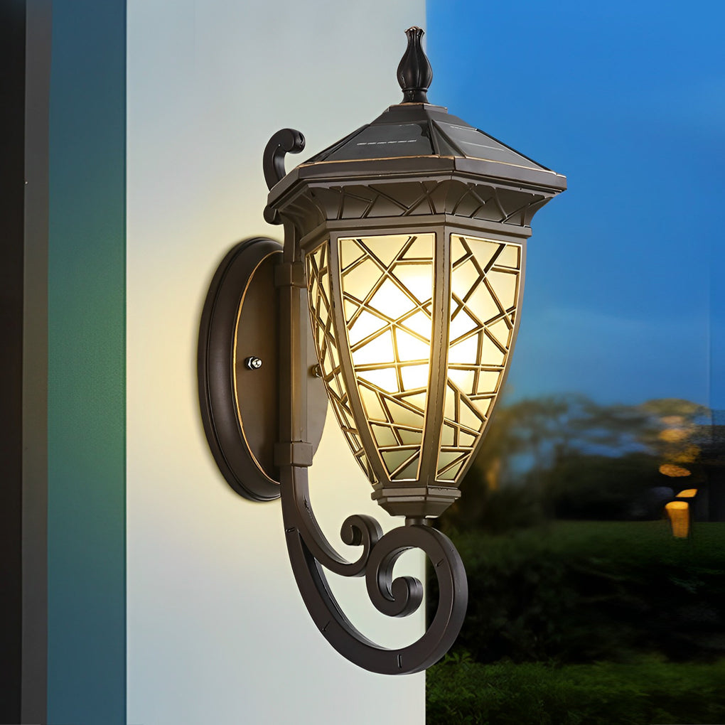 Retro Pattern Waterproof Black American Style Solar Powered Wall Lamp - Lumpaz