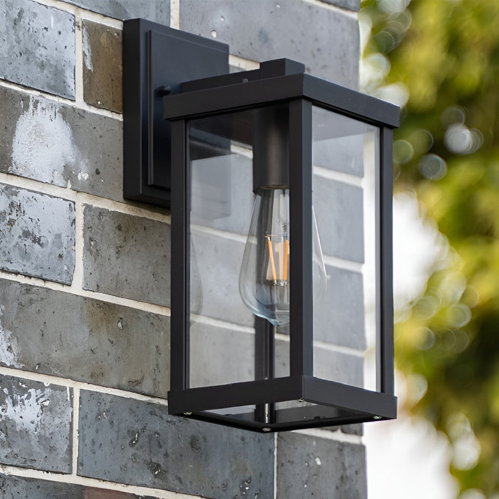 Rectangular Glass Waterproof Black Modern Outdoor Wall Lamp Exterior Lights - Lumpaz