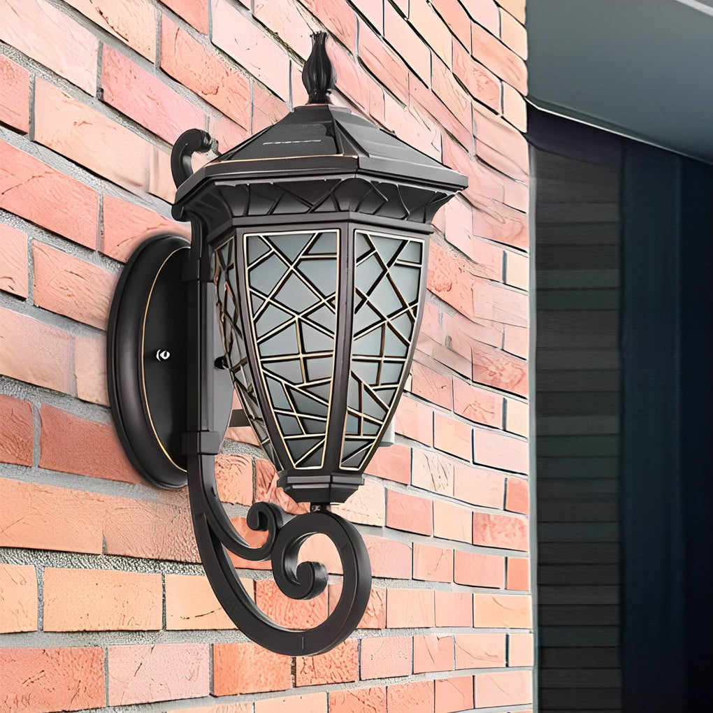 Retro Pattern Waterproof Black American Style Solar Powered Wall Lamp - Lumpaz