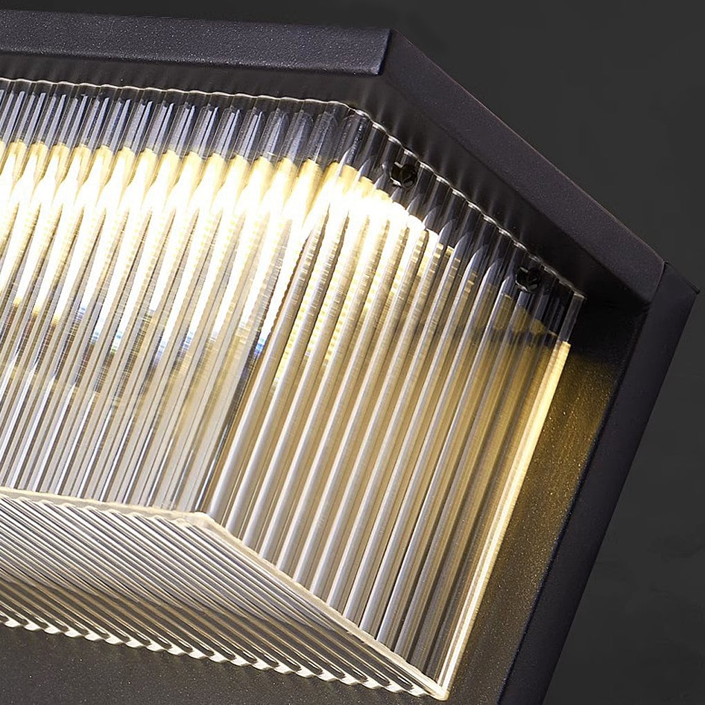 Rectangular Striped Acrylic Shade Waterproof Black Modern Solar Wall Lights - Lumpaz