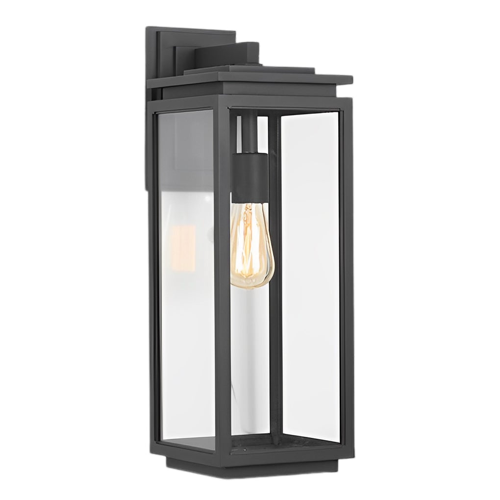 Waterproof Rectangular Glass Black Industrial Outdoor Wall Lamp Exterior Lights - Lumpaz