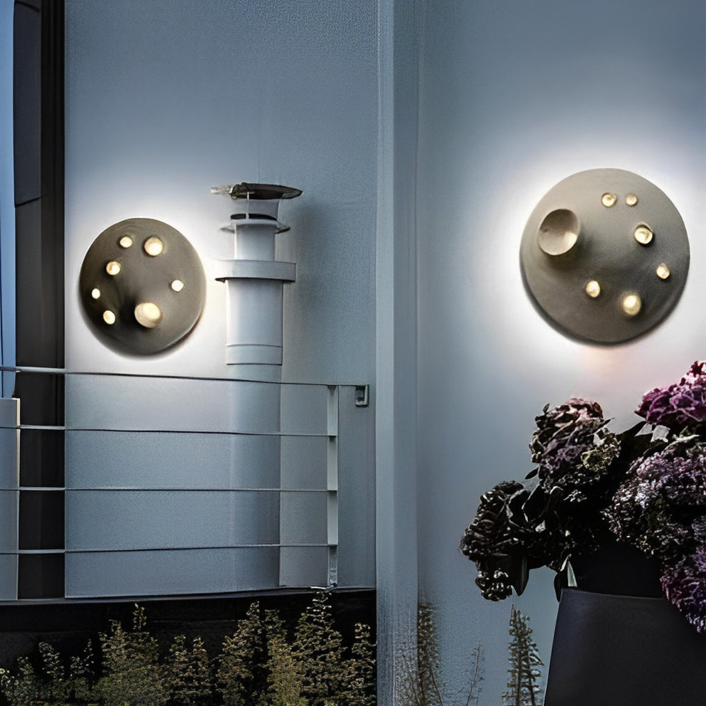 Round Creative Cement Lunar Crater Waterproof LED Outdoor Wall Lamp - Lumpaz