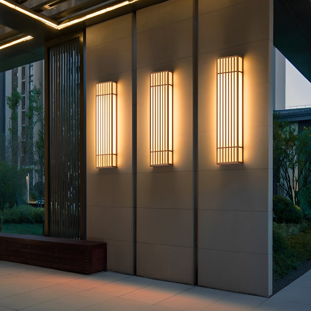 Retro Vertical Stripe Grid LED Waterproof Brown Outdoor Wall Lamp - Lumpaz