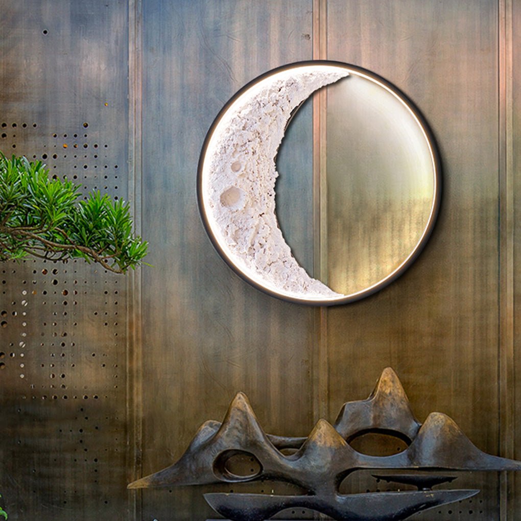 Round Creative Moon Resin Lunar Texture Waterproof Outdoor Wall Lights - Lumpaz