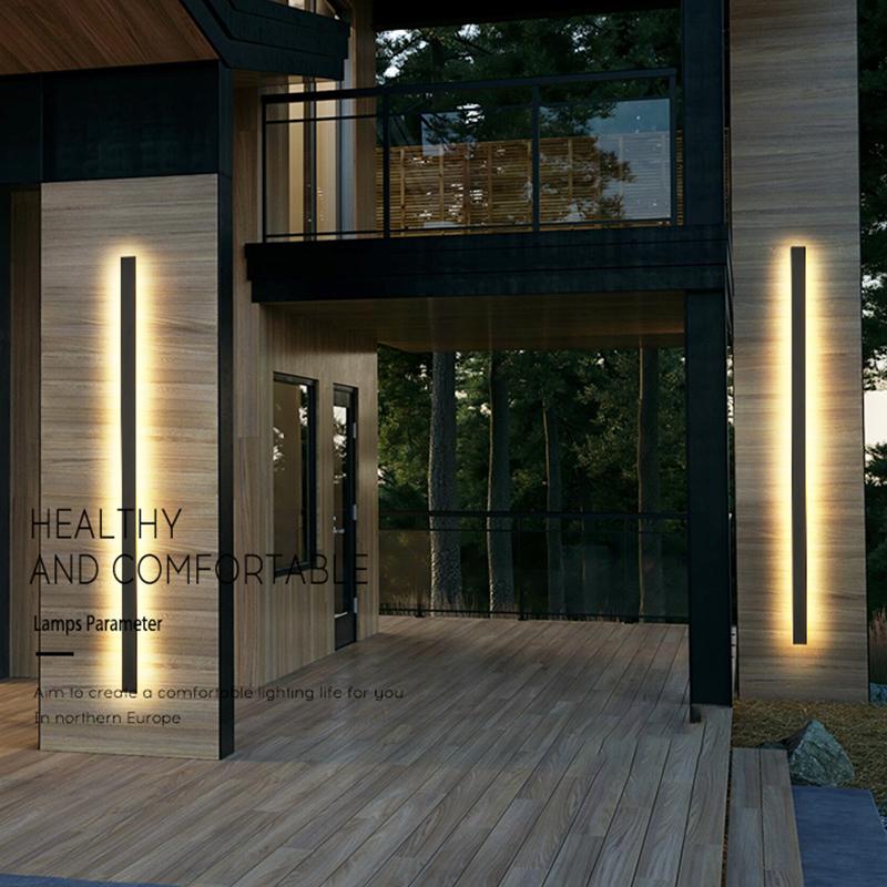 Waterproof Long Strip LED Wall Lamp Outdoor Wall Lights Black Porch Lights - Lumpaz