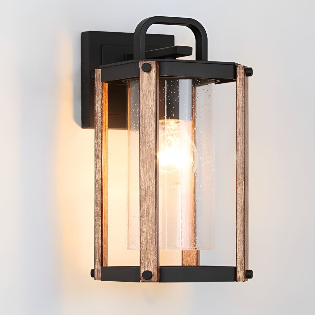 Lantern Shaped Waterproof Glass Black Industrial Outdoor Wall Sconce Lighting - Lumpaz