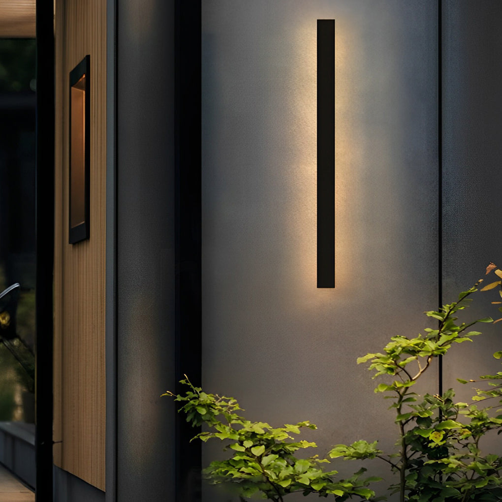 Minimalist Long Strip LED Waterproof Black Modern Solar Wall Sconce Lighting - Lumpaz