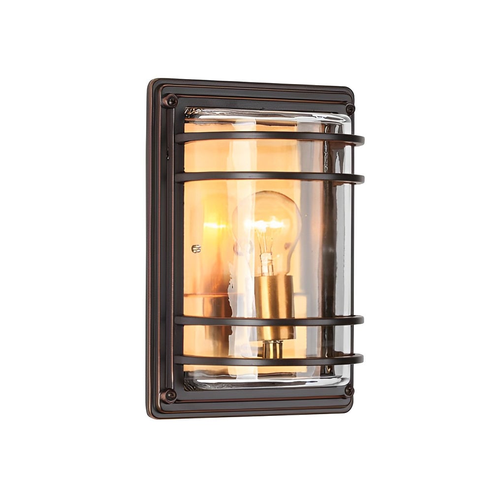 Vintage Aluminum Brown Glass Waterproof Modern Outdoor Wall Light - Lumpaz