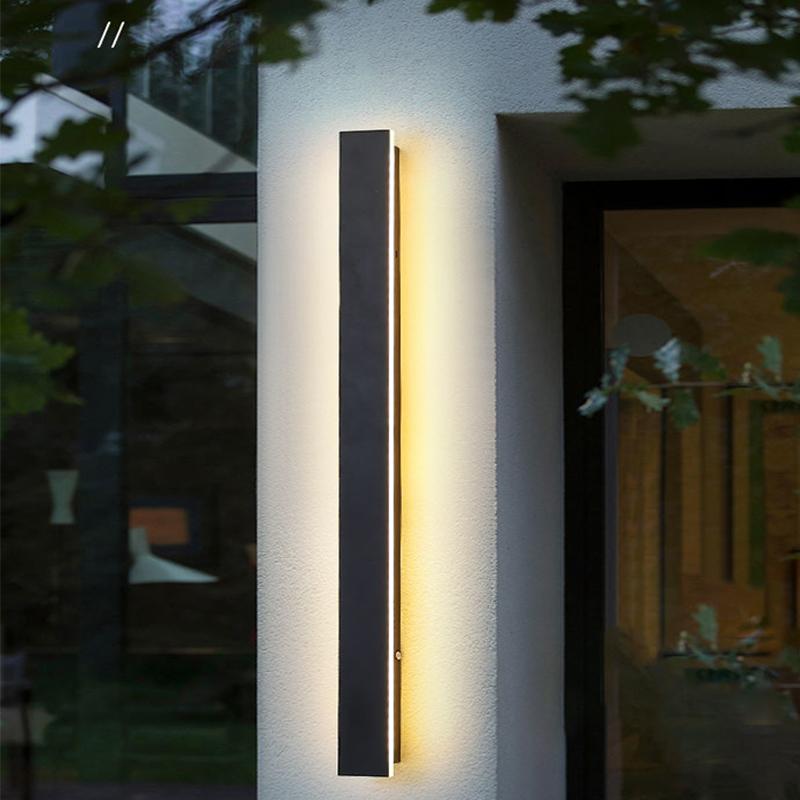 Outdoor Long Strip Waterproof Metal Black Modern Outdoor Wall Lights - Lumpaz