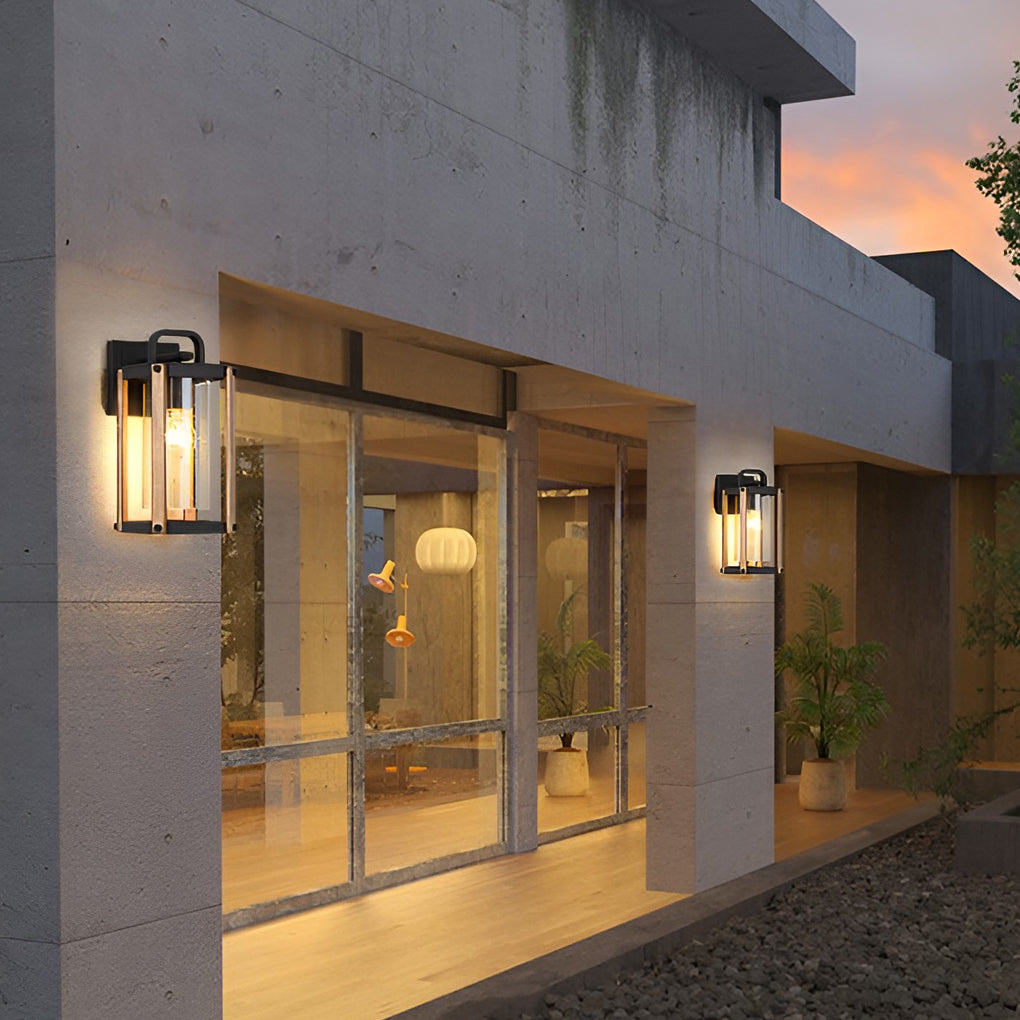 Lantern Shaped Waterproof Glass Black Industrial Outdoor Wall Sconce Lighting - Lumpaz