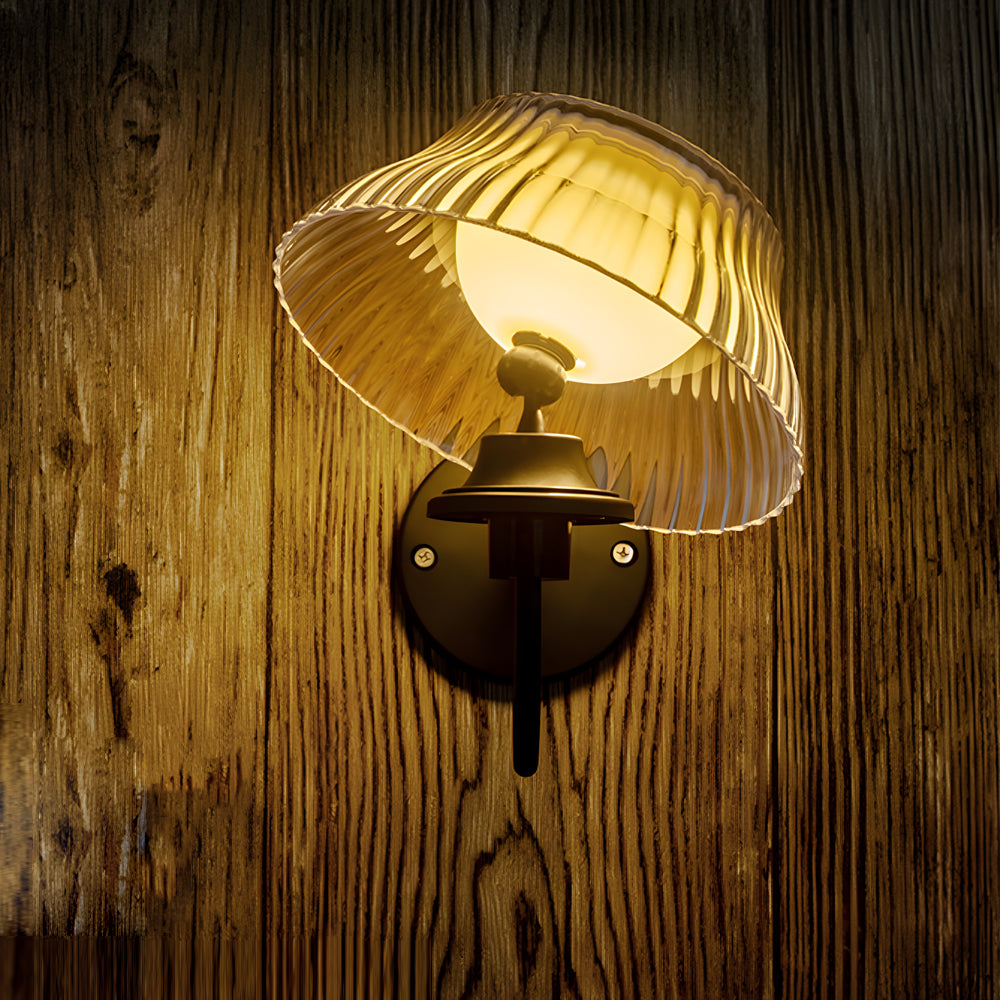 Black Metallic Arm Solar Outdoor Wall Light - Adjustable Glass Shade - Lumpaz