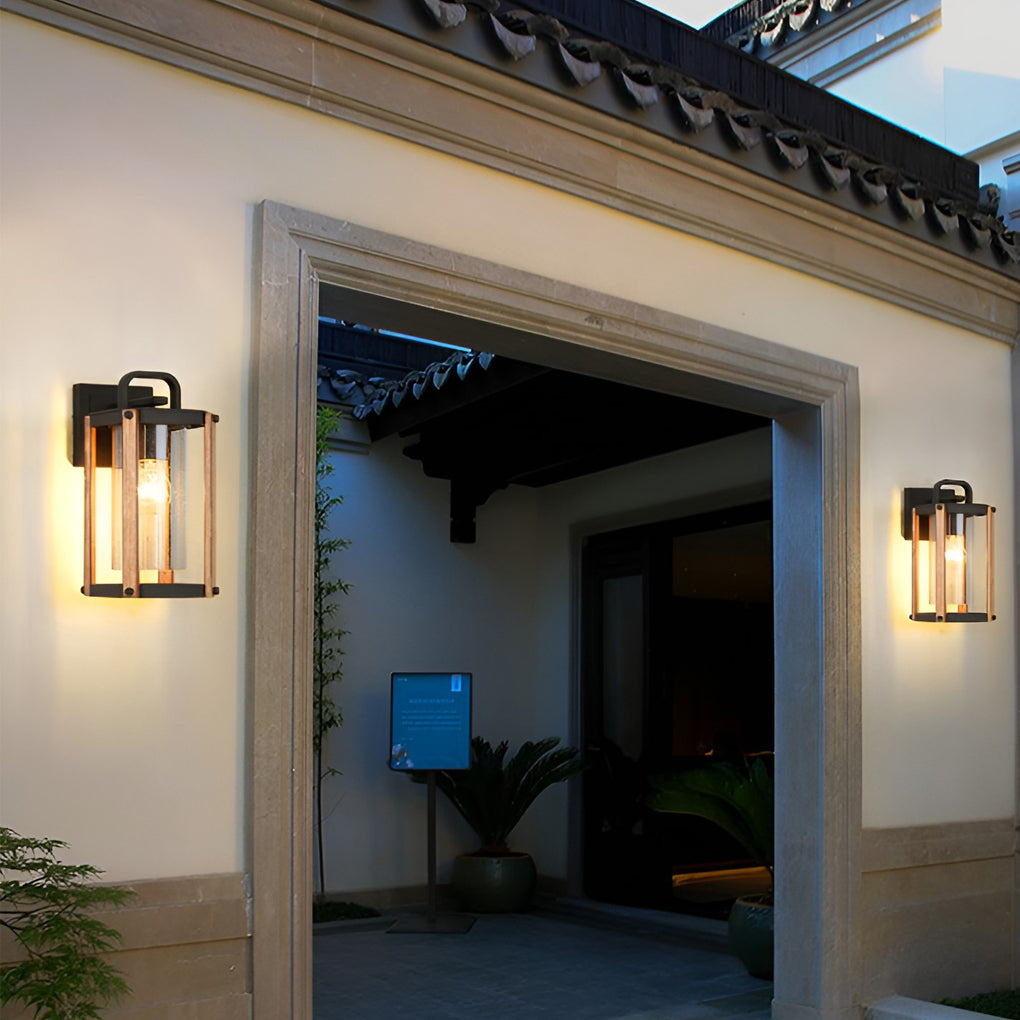 Lantern Shaped Waterproof Glass Black Industrial Outdoor Wall Sconce Lighting - Lumpaz