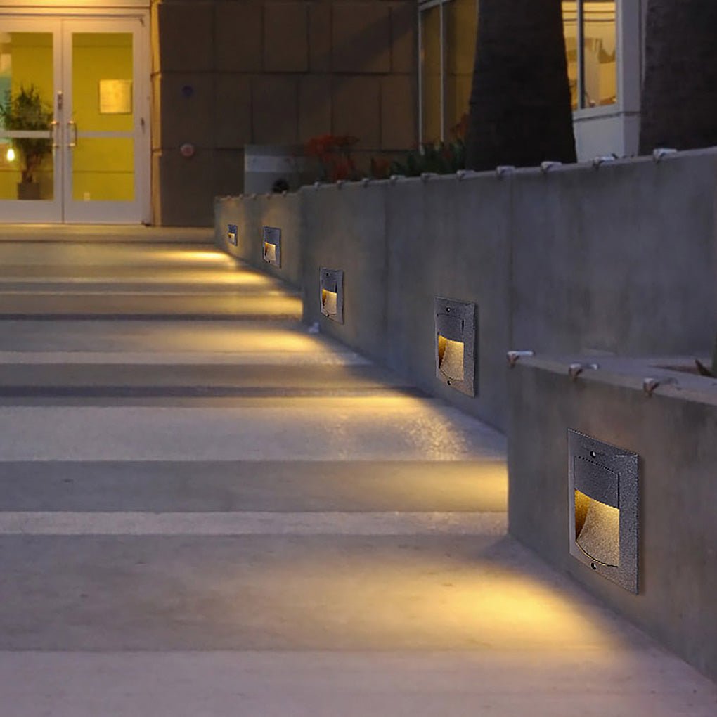 Rectangle Waterproof LED Black Modern Outdoor Step Lights Recessed Stair Sconces - Lumpaz
