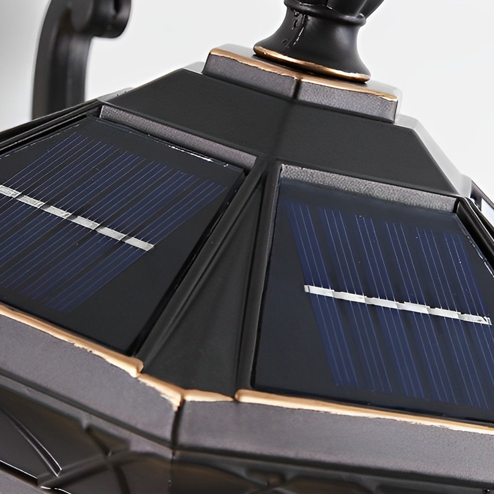 Retro Pattern Waterproof Black American Style Solar Powered Wall Lamp - Lumpaz