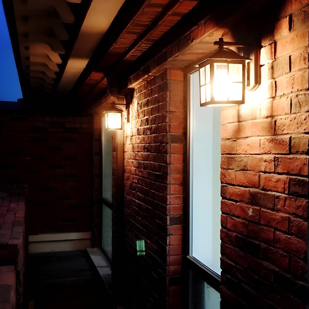 Antique Lantern Shaped Glass Waterproof Black Modern Wall Sconce Lighting - Lumpaz