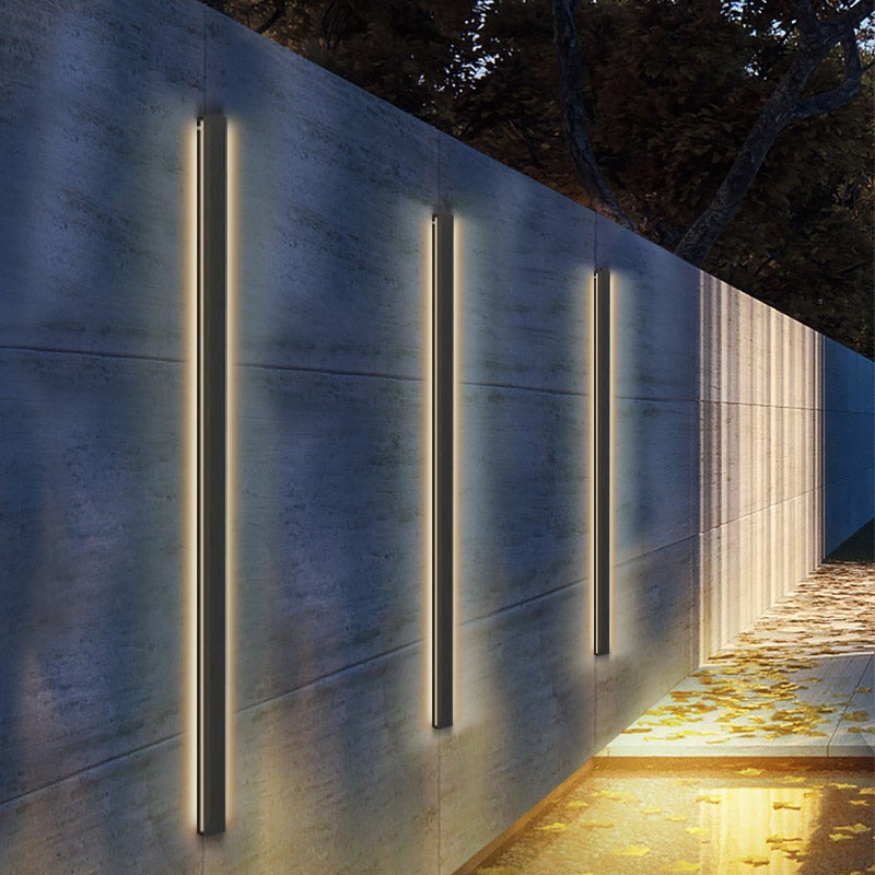 LED Long Strip Metal Waterproof Black Minimalist Outdoor Wall Lights - Lumpaz