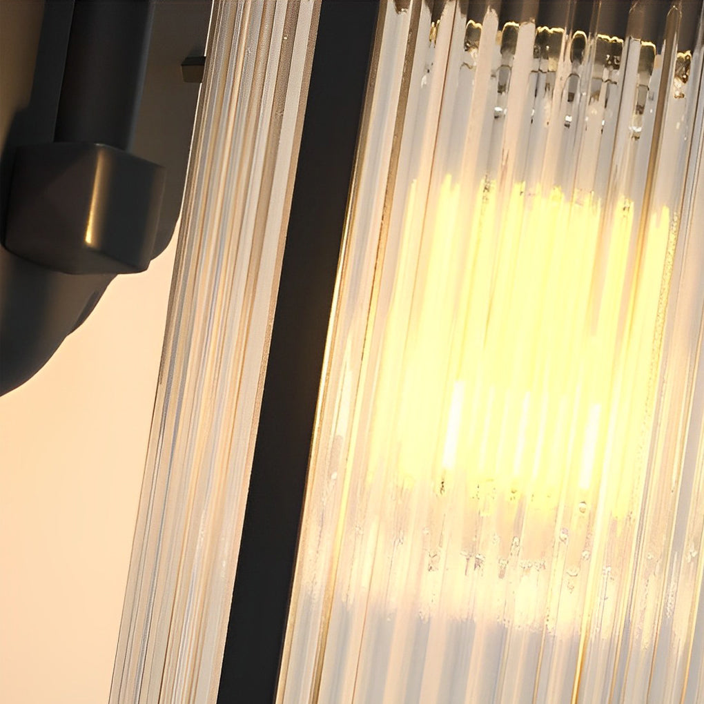 Waterproof Striped Glass Aluminum Black Retro Outdoor Wall Lights - Lumpaz