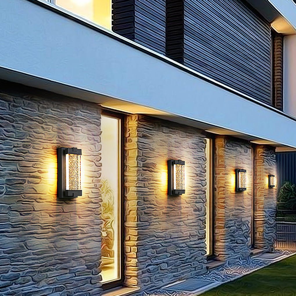 Rectangular Bubbles Crystal Waterproof COB Black Outdoor Wall Lights - Lumpaz