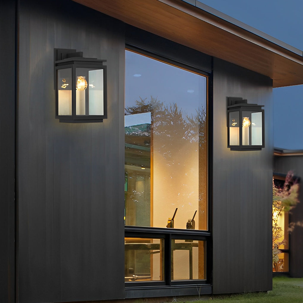 Waterproof Rectangular Glass Black Industrial Outdoor Wall Lamp Exterior Lights - Lumpaz