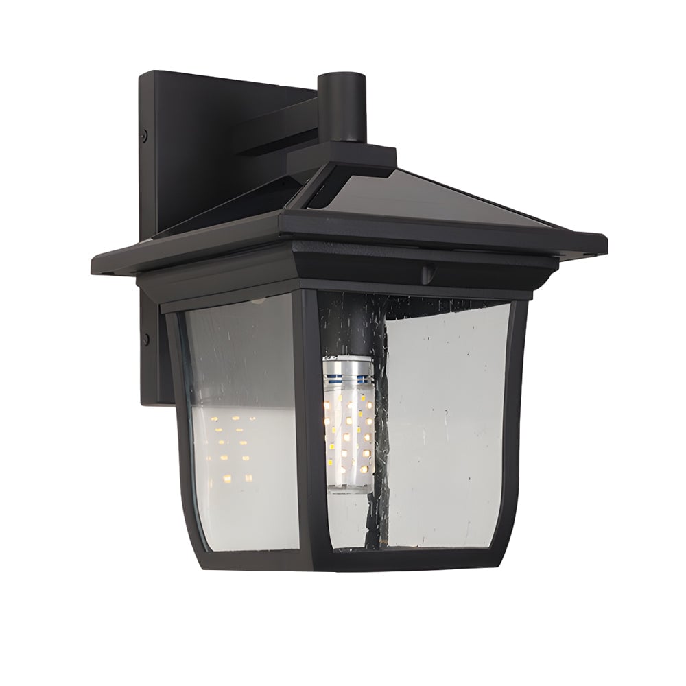 Square Waterproof Aluminum Glass Black Retro Solar Outdoor Wall Lights - Lumpaz
