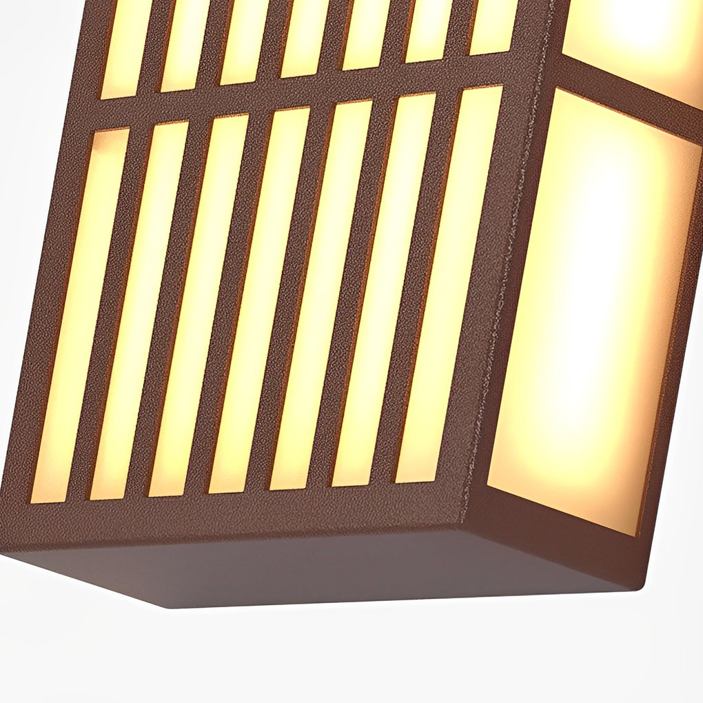 Retro Vertical Stripe Grid LED Waterproof Brown Outdoor Wall Lamp - Lumpaz