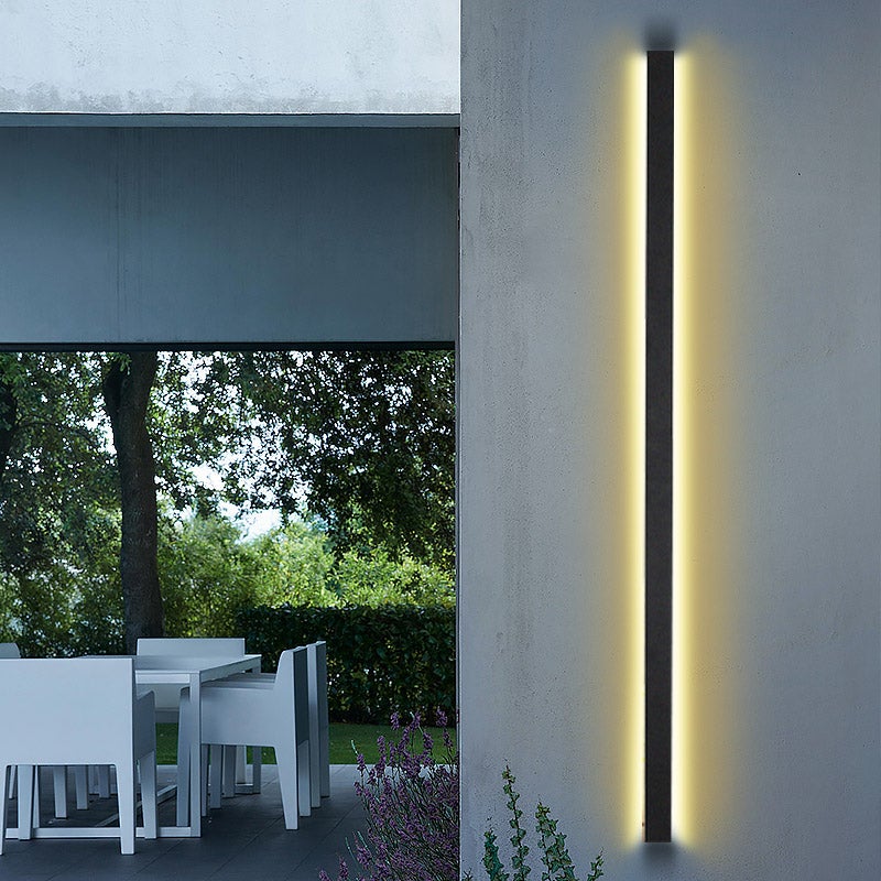 Black Long Strip Metal Waterproof Dimmable Modern Outdoor Wall Lights - Lumpaz