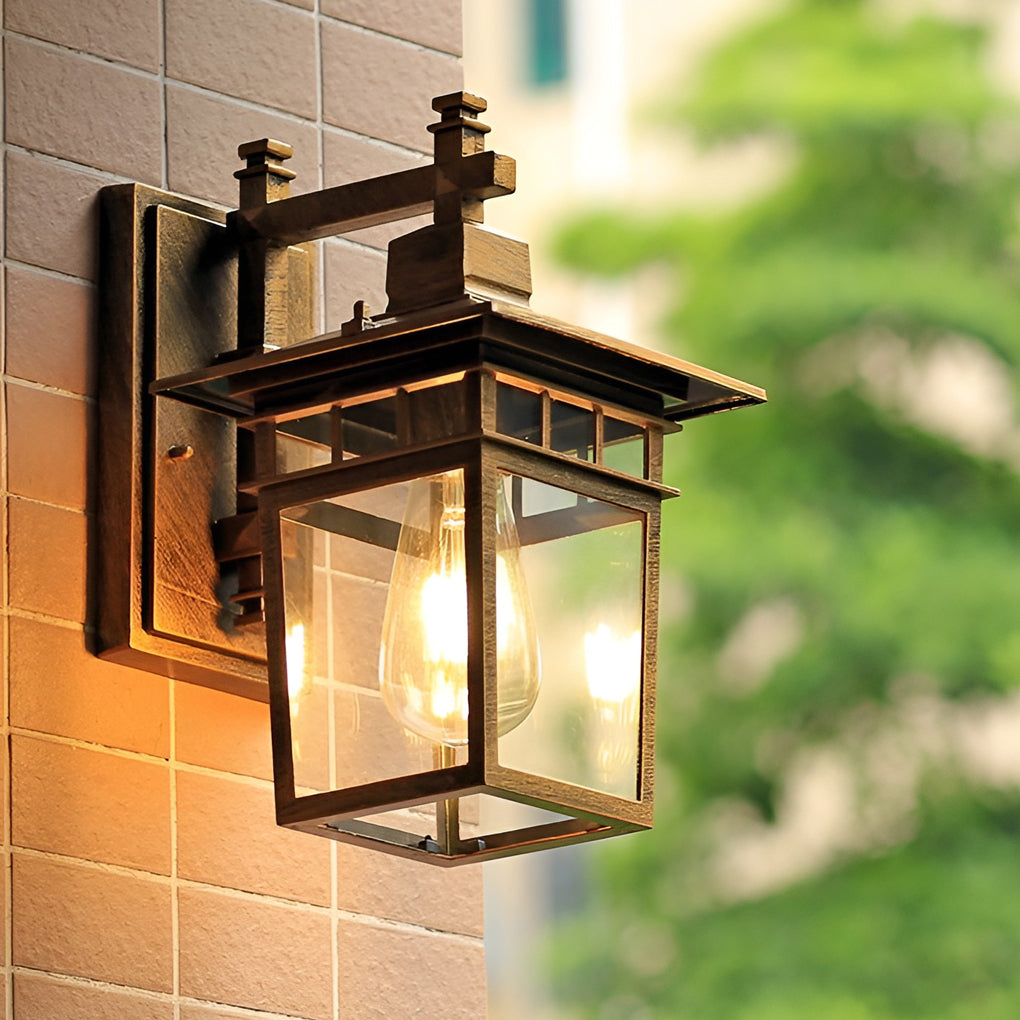 Pavilion Shaped Glass LED Waterproof Retro Outdoor Wall Lamp Wall Sconce Lighting without Bulb - Lumpaz
