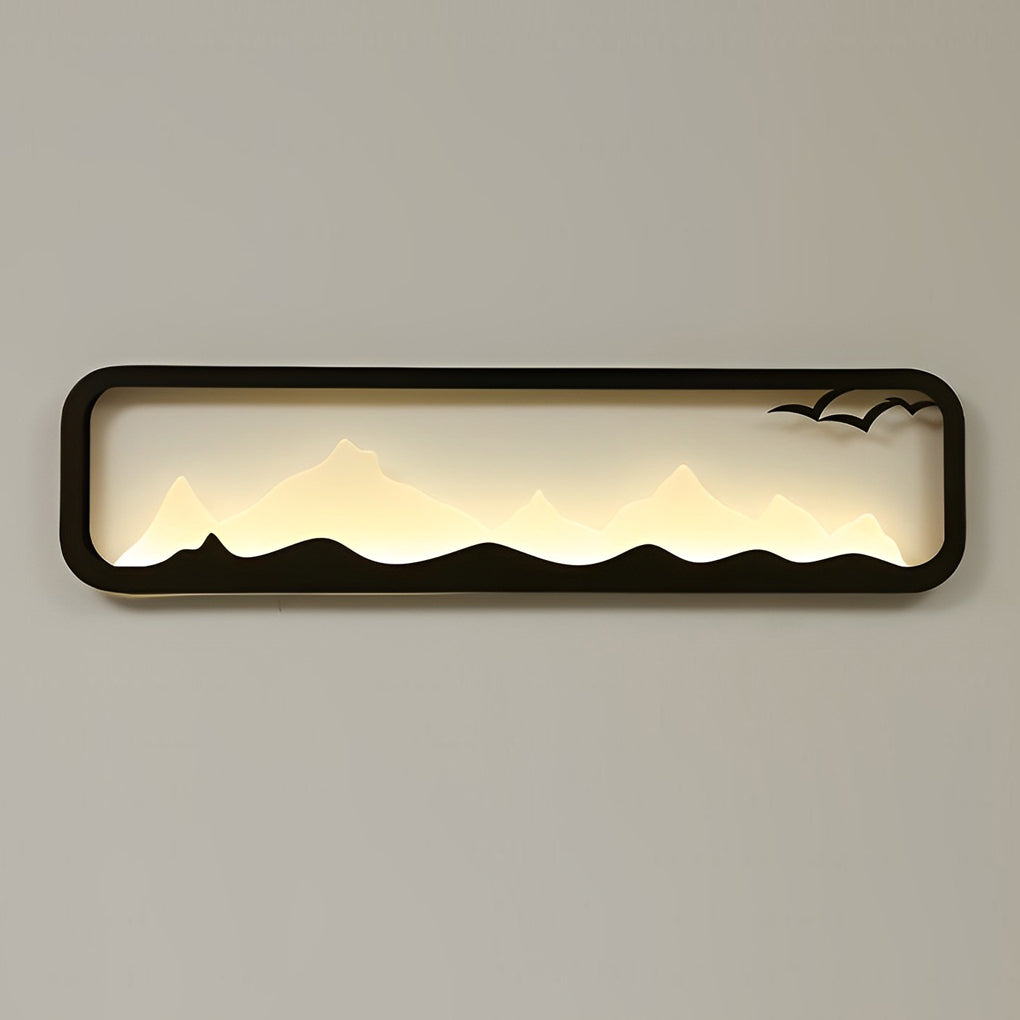 Rectangular Mountain Scenery LED Waterproof Black Outdoor Wall Lamp - Lumpaz