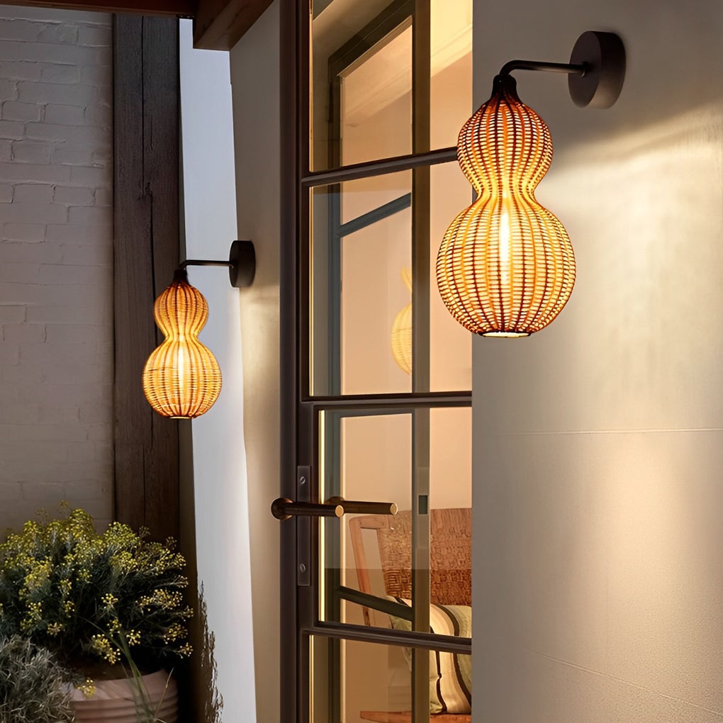 Rattan Gourd Waterproof Retro Outdoor Chandelier Porch Lights Wall Lamp - Lumpaz