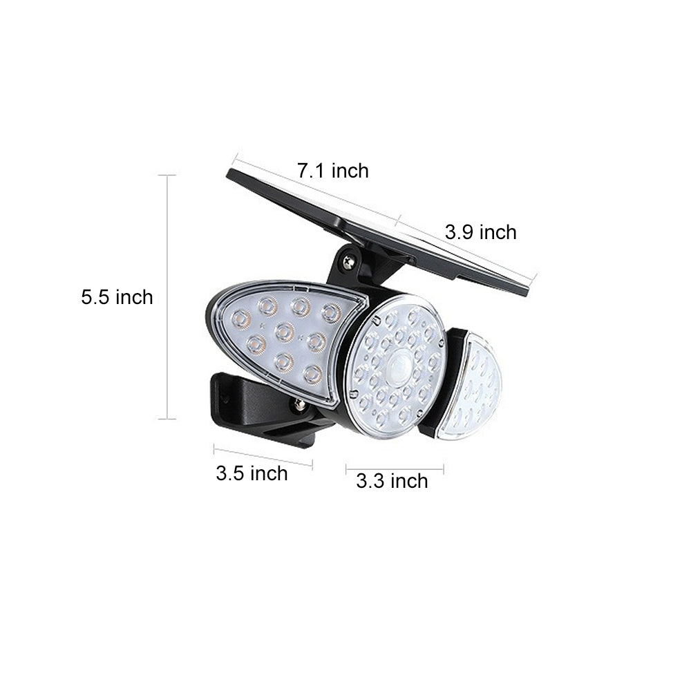 Solar Motion Security Light 3-Head Outdoor LED Wall Fixture with Motion Sensor - Lumpaz