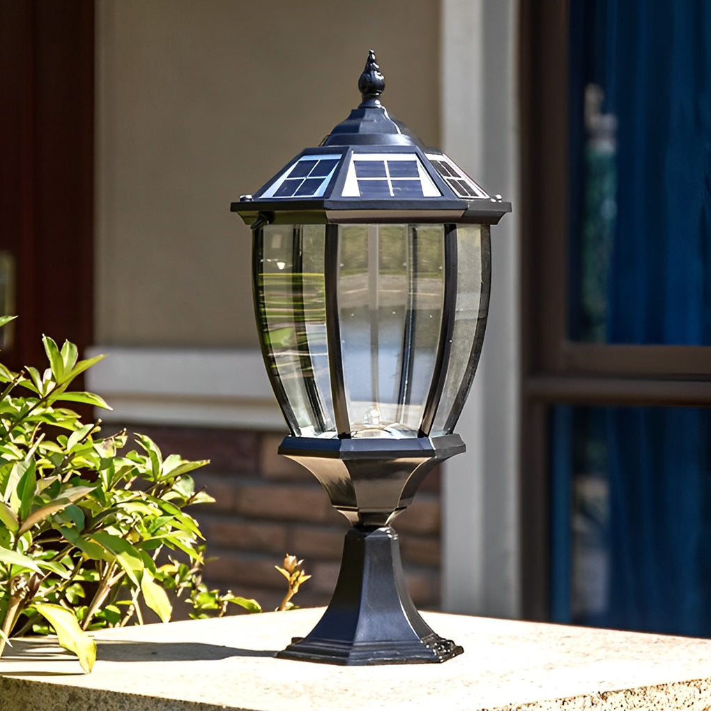 Led Waterproof Black Vintage Outdoor Solar Fence Post Lights with Remote - Lumpaz