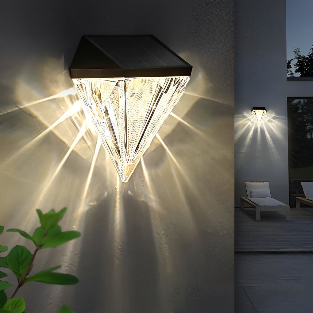2PCS Geometric LED Waterproof Black Solar Wall Lamp Outdoor Wall Lights Fixture - Lumpaz